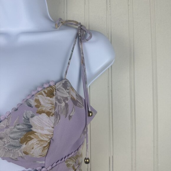 Saints & Secrets Purple Floral Mini Dress In Women's‎ Size Medium Cutout & Ties - Picture 3 of 12
